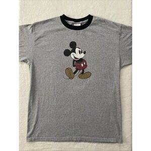 Disney Store Mickey Mouse T-Shirt Mens Large Gray Ringer Vintage Style Graphic